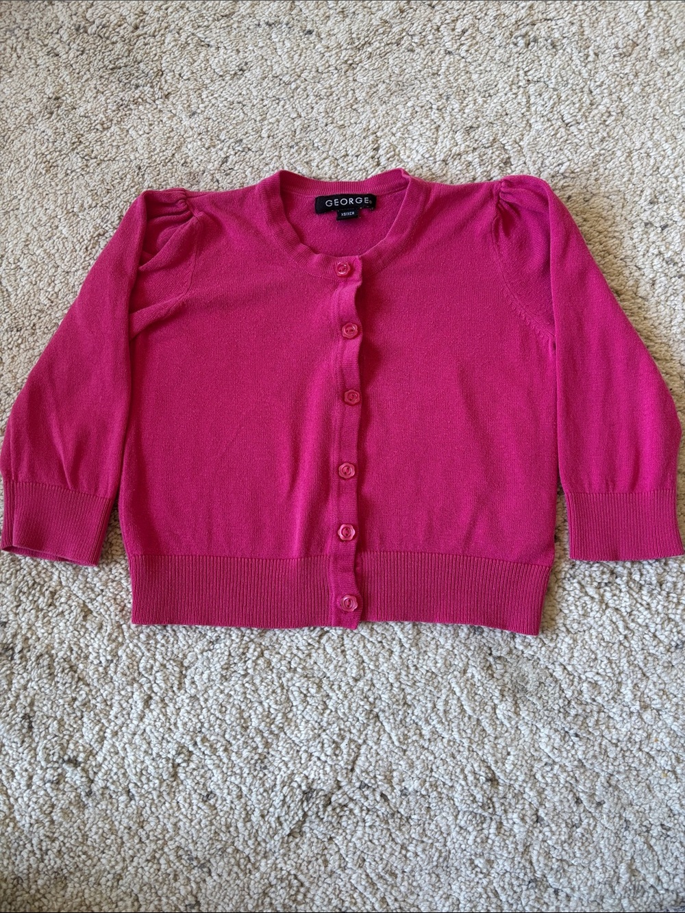George Girls Fuchsia Button Up Cardigan Kids Size XS